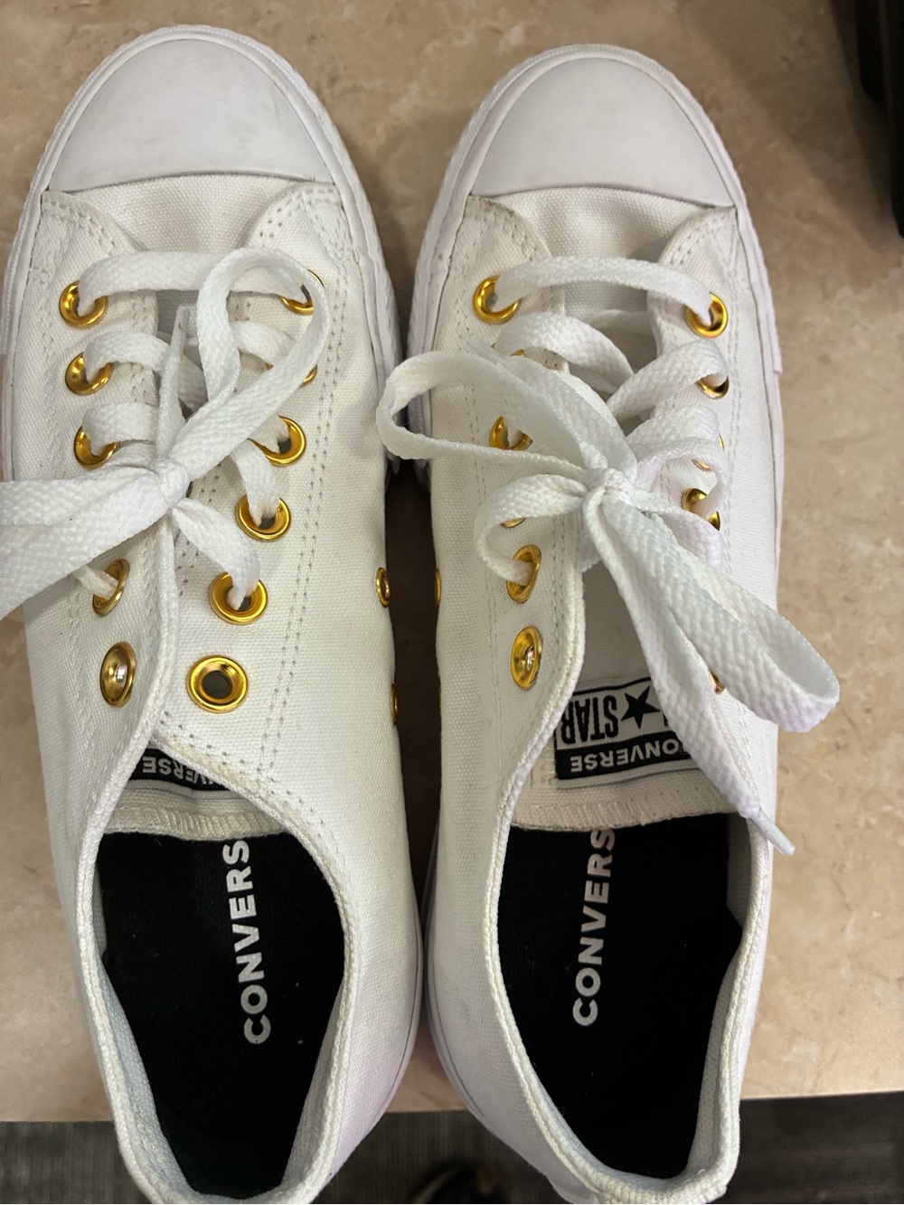 Converse White Low-Top Sneakers with Gold Eyelets - Picture 4 of 9